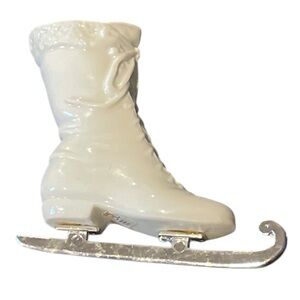 Vintage Department 56 White Ceramic Ice Skate Ornament Victorian Porcelain